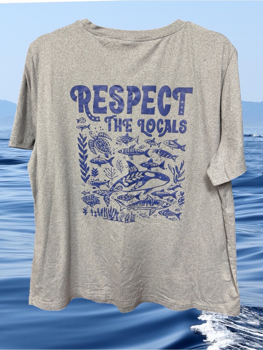 Respect the locals whales fishing ocean short sleeve T-shirt women’s size XXL
